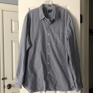 J Crew Haberdashery Shirt Mens Sz XL Blue White Pinstripe 80s 2 Ply